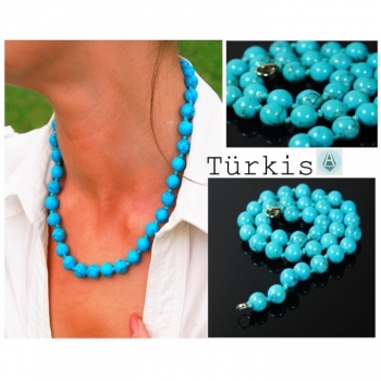 Gemstone jewelry necklace turquoise length 47cm, turquoise blue