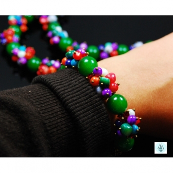 Kaufen Set: Armband+Collier Kette Jade Länge 60cm grün rot lila. Bild 2