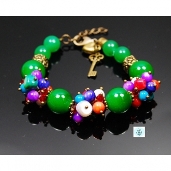 Kaufen Set: Armband+Collier Kette Jade Länge 60cm grün rot lila. Bild 4