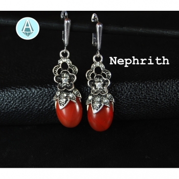 Earrings gemstone Nephrith length 55mm, brown