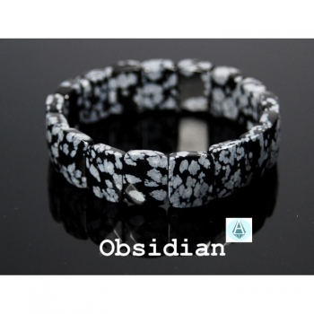 Armband Edelstein Obsidian schwarz grau 6,5cm