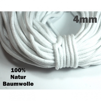 Cord natural cotton diameter 4mm colors black white by the meter