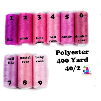 Buy Nähgarn Polyester 400 Yard 40/2 9 Farben von pink bis babyrosa. Picture 1