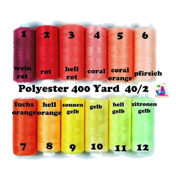 Nähgarn Polyester 400 Yard 40/2 12 Farben von rot bis hellgelb 