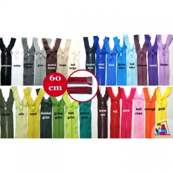 Jackets zipper divisible 60cm plastic tooth 5mm, Num.5 25 colors on offer