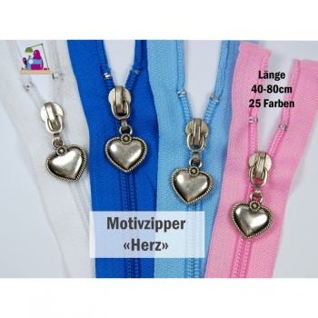 Zipper divisible 40 cm Spiral 5mm Num.5 Design paper heart type 1 for jackets, coat, parkas, bags, etc