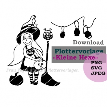 Plottervorlage "Kleine Hexe" Halloween JPG, SVG, PNG, DXF Sofortdownload