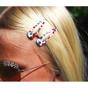Kaufen 1St. Haarspange Haarklammer Erdbeeren weiss rot pink Tiki Taki. Bild 4