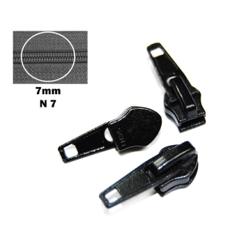 1 St. Zipper für Schuhe oder Taschenreißverschlüss Spirale 7mm, Num7 Typ 3 schwarz lackiert