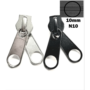 Doppelzipper Ersatzzipper 10mm N10 für Spiralreißverschluss