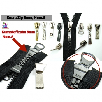 1 St. Zipper Schieber Reißverschluss mit Kunststoffzahn 8mm, Num.8 Reparatur Umtausch
