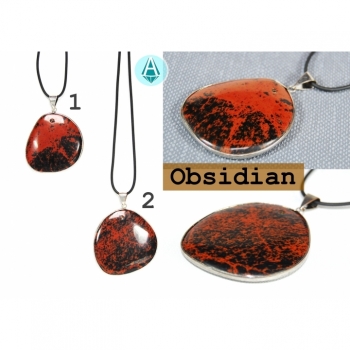 Kaufen Halskette, Kette Länge 55cm, Edelsteinanhänger Obsidian braun schwarz, schlicht, elegant. Bild 2