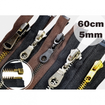 Metal zipper 5mm, Num.5 Length 60cm divisible,not reinforced black brown