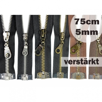 Kaufen Reißverschluss Metalzahn 5mm, Num.5 Länge 75cm teilbar, verstärkt schwarz braun messing nickel. Bild 1
