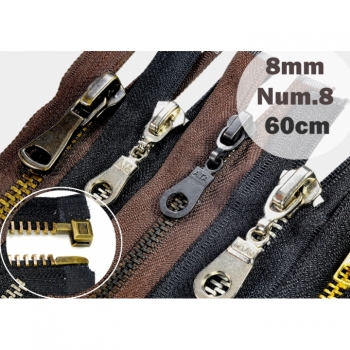 Metal zipper 8mm, Num.8 Length 60cm divisible,not reinforced black brown