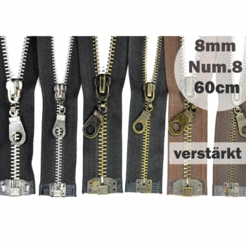 Metal zipper 8mm, Num.8 Length 60cm divisible, reinforced black brown