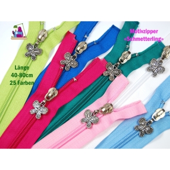 Nylon Reißverschluss teilbar 70cm 5mm N5 Schmetterling Anhänger 