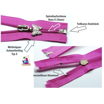 Kaufen Reißverschluss zipper 80cm teilbarSpirale 5mm Motivzipper Schmetterling Jackenreißverschluss. Bild 5