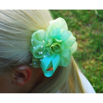 Kaufen Haargummi Haarschmuck Zopfhalter apricot grün Haarschmuck elegant  schlicht Haarschmuck für Blumenmädchen Haarschmuck Kommunion. Bild 3
