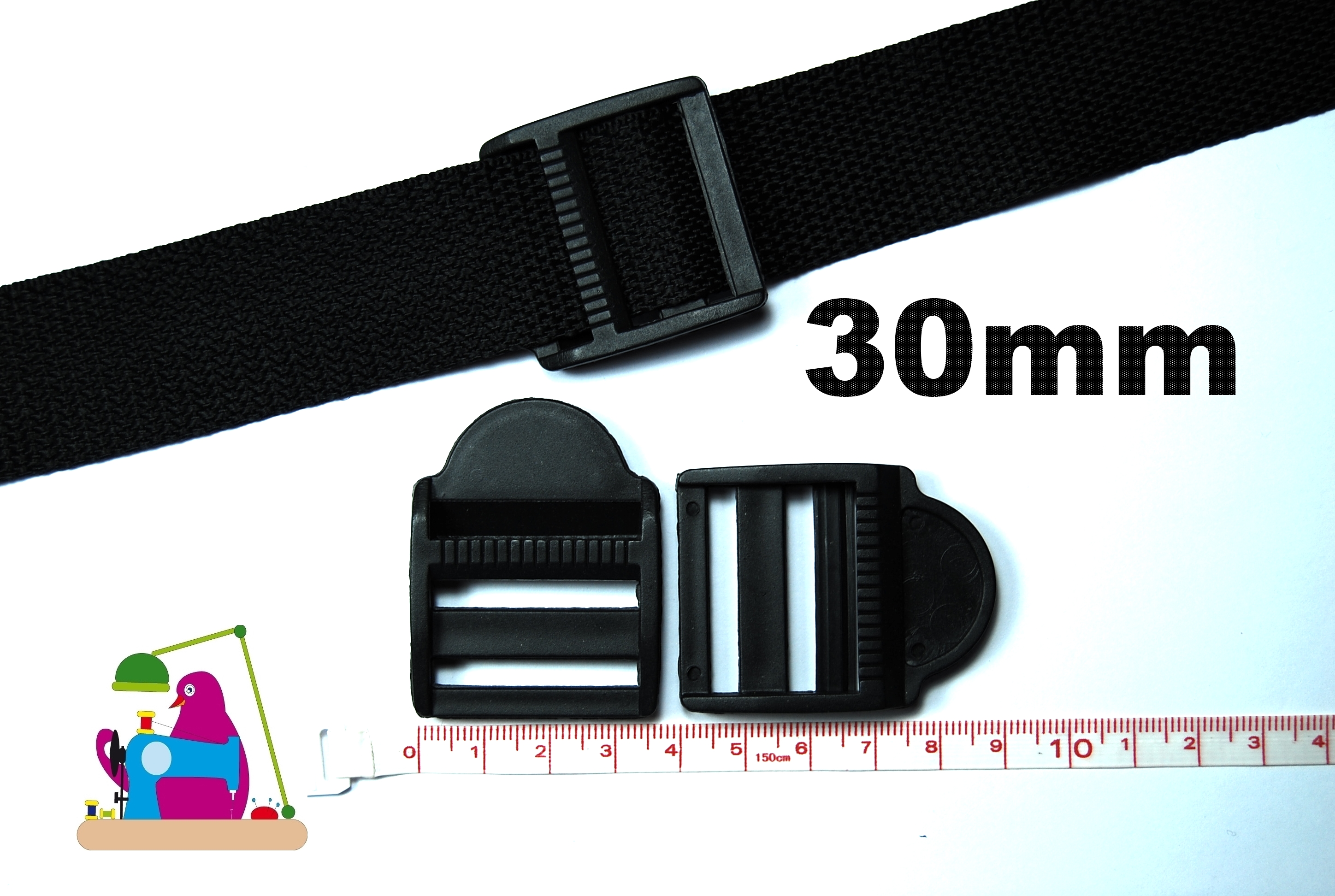 Sewing Accessories - Plastic buckles: 1St. Stopper 30mm Schieber Regulator  Farbe schwarz Kunststoff Tasche nähen Rucksack nähen Kurzwaren Gurtband  Gurtversteller Gurtstopper (0.79 EUR)