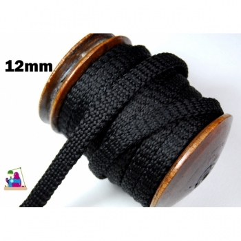 Kaufen 1m Kordel 12mm schwarz weiss flach Flachkordel für Jacken Hoodies Taschen Rucksäcke Schnur flach Kordel Meterware . Bild 4