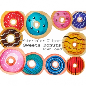 Kaufen Digi Stamps Clipart Sweet Donuts PNG JPG Scrapbooking Happy Birthday Einladungen für Druck. Bild 1