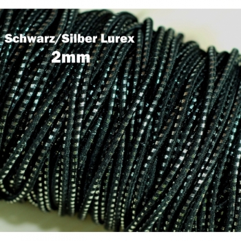 Gummikordel 2mm schwarz silber mit Lurex elastic cords elastische gummi Hutgummi Kordel für die Jacke Gummikordel rund Schnur Schlauch