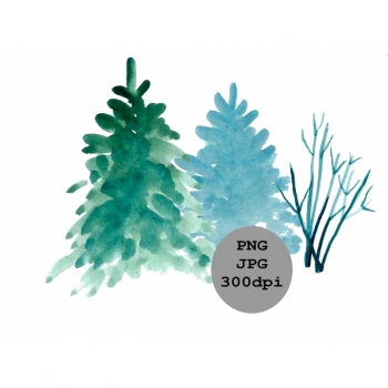Buy Digi Stamps Watercolor Clipart "Magic Forest" PNG JPG 300 dpi Weihnachtskarten Scrapbooking. Picture 7