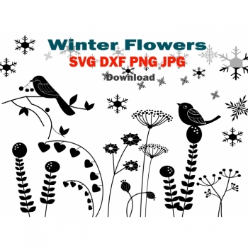 Kaufen Plotterdatei  Winterblumen SVG DXF  download. Bild 1