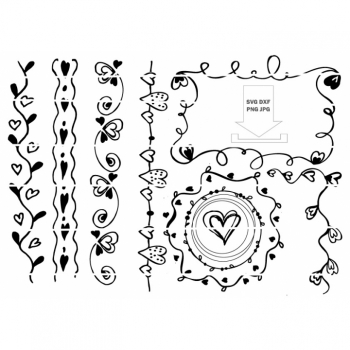 Doodle Grenzen "Lovely hearts" für Scrapbooking, Web, Visitenkarten, Einladungen, Plotter Projekten