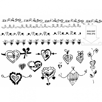 Doodle Grenzen "Cute hearts" für Scrapbooking, Web, Visitenkarten, Einladungen, Plotter Projekten
