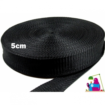 Webbing width 5 cm, color black by the meter for bags, backpacks, belts