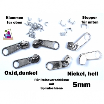 Buy 24-teilig Reparatur Umtausch Set für Reißverschluss 5mm Spirale Stopps Zipper Endstücke kürzen Reißverschluss reparieren Zipper Slider. Picture 1