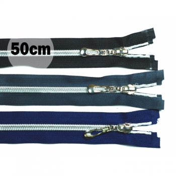 Kaufen Reißverschluss 50cm teilbar 5mm N5 silberoptik schwarz grau blau. Bild 1
