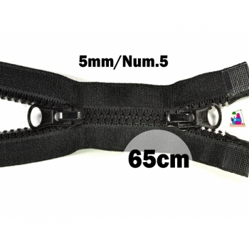 Two way zipper divisible 65cm black plastic tooth 5mm 