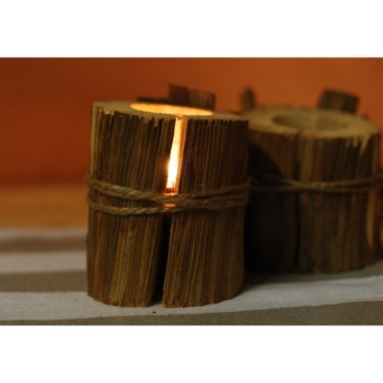 Holz Kerze 2-er Set Holzdeko rustikal