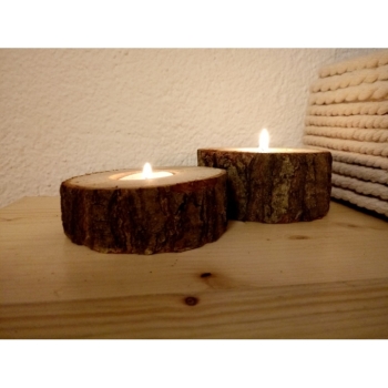 Kaufen Holzkerze Teelicht Windlicht rustikal Naturholz. Bild 1