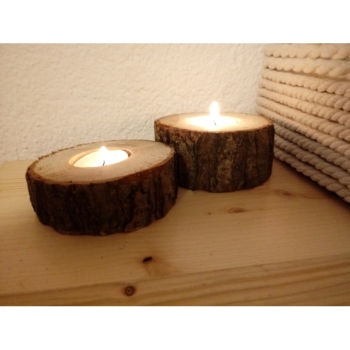 Kaufen Holzkerze Teelicht Windlicht rustikal Naturholz. Bild 2